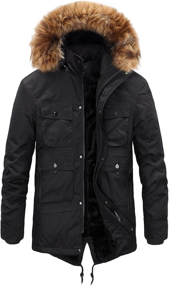 ジャケット・アウター fur docking multi pocket hooded coat Amazon.com: QOAAIE Men's Parka Fleece Lined Winter Coat