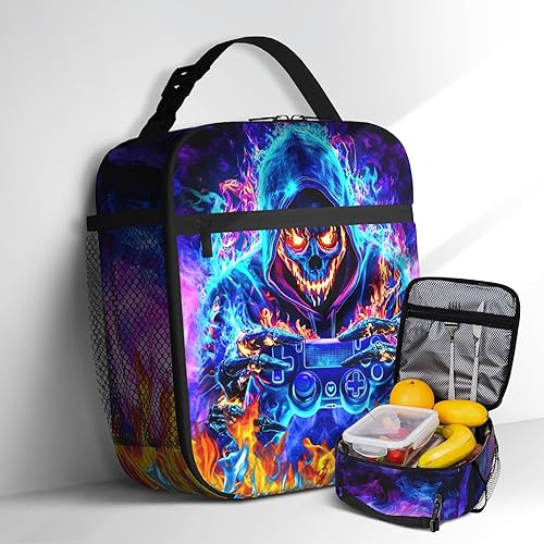 Miniatura 1 de Lonchera con estampado de consola de videojuegos para niños, bolsa de almuerzo aislada con control de videojuegos, reutilizable, con correa de