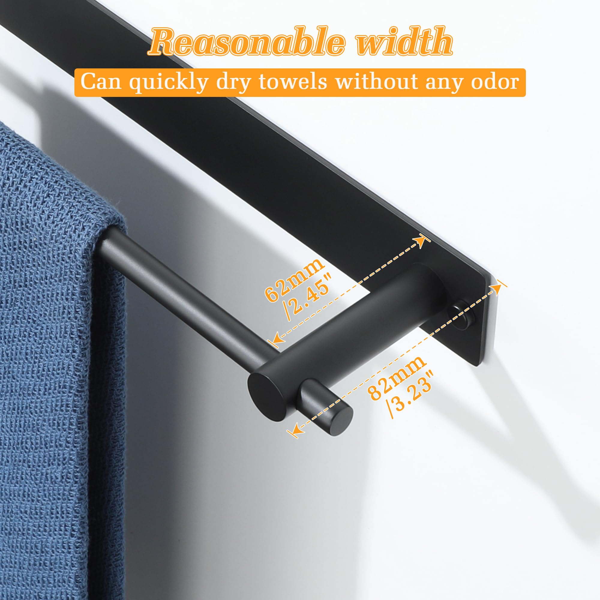 Mooche Porte Serviette Salle De Bain/Cuisine, Porte-Serviette En Acier Lnoxydable SUS304, Mural Porte-Serviettes De Salle De Bain 28 CM, Pratique Et Robuste, Noir