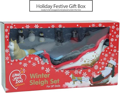 Miniatura 7 de The New York Doll Collection Juego de trineo de invierno para muñecas, juego de accesorios para muñecas de 18 pulgadas