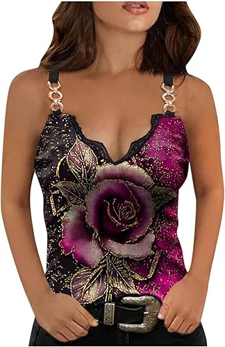 Camisetas para mujer con cuello en V y tirantes delgados sin mangas con ribete de encaje sexy blusa casual de verano disponible en Yaxa Colombia