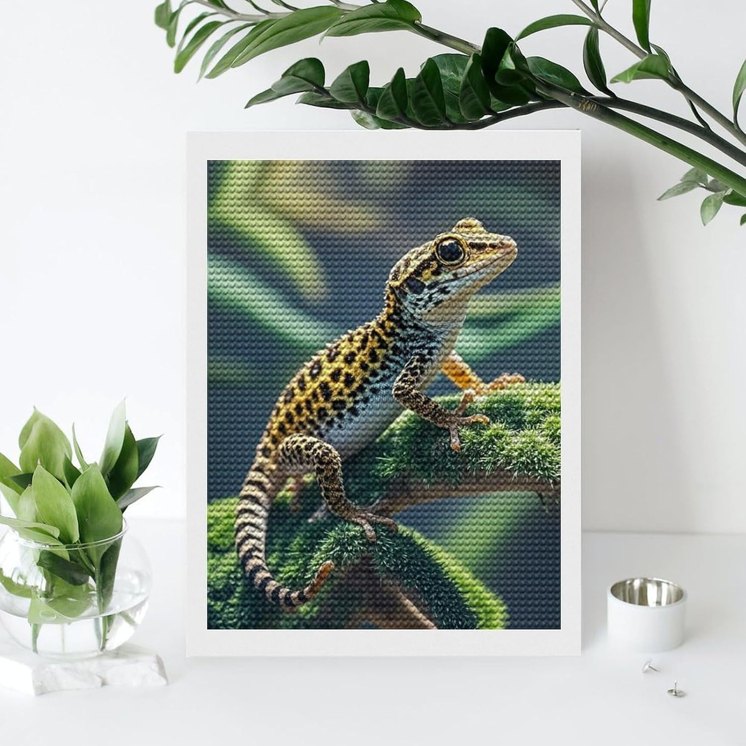 JTKLQBN Diamond Painting Kits for Adults Paint by Number for Beginners 5D Diamond Art Kit Leopard Little Gecko Full Drill Diamond Dots Paintings Round Gem Art for Wall Decor 12"x16"