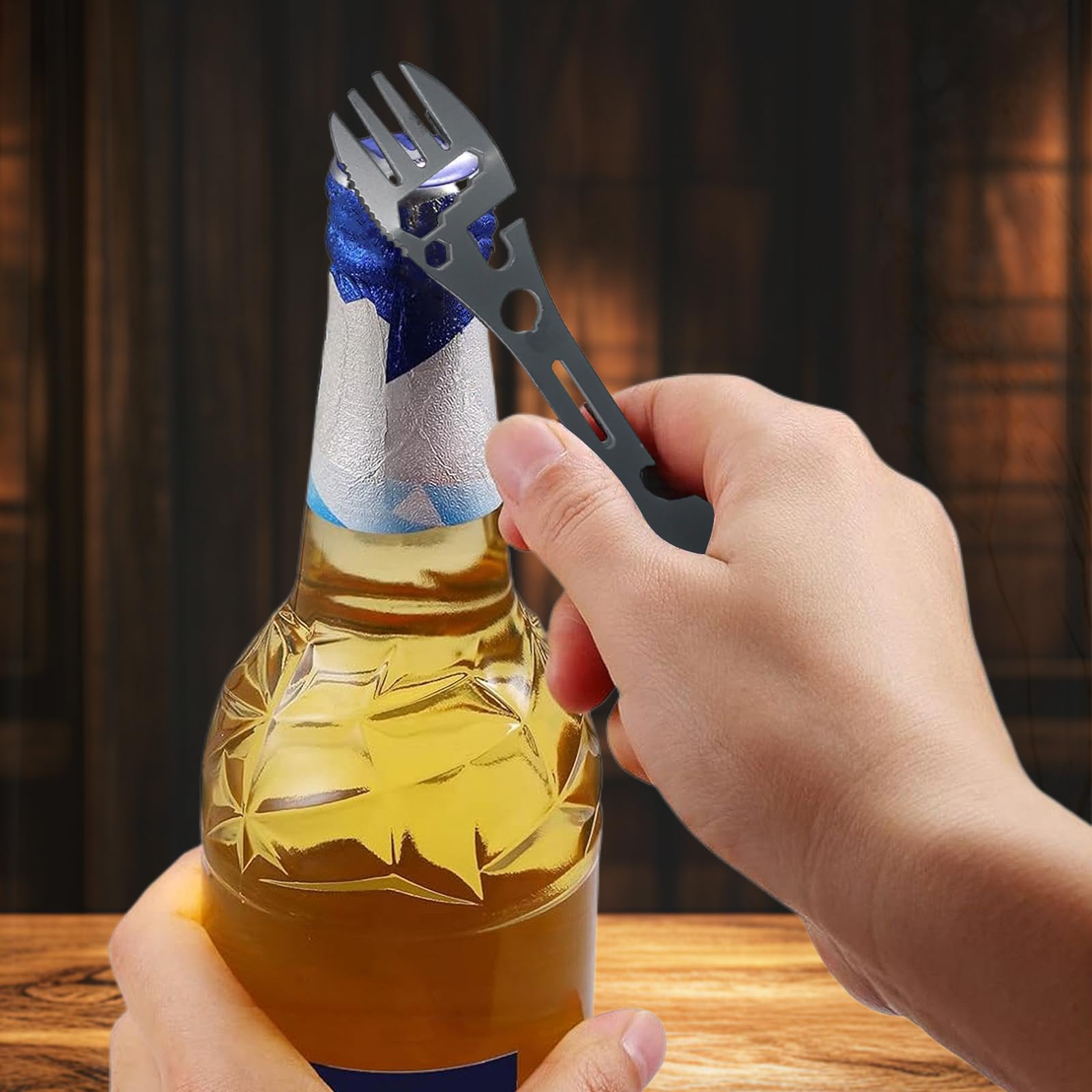 10-in-1 Multi-Function Spork Portable Stainless Steel Spoon Fork Knife Can Opener Wrench and More for Outdoor Camping Hiking