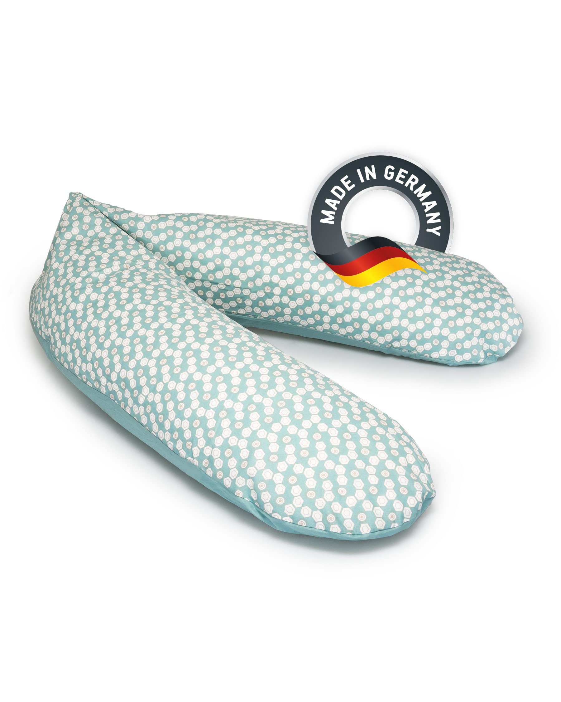 Cojín de lactancia – Cojín de embarazo de alta calidad – suave cojín de algodón – Almohada para dormir de lado libre de sustancias nocivas – 190 cm – Hexagon Green