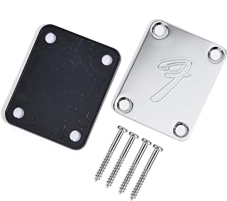 70s F Logo Strat/Tele 4-Bolt Chrome Guitar Neck Plate Neckplate w/Screws