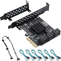 Vista 1 de Tarjeta de expansión SATA PCIe 4X a 6, controlador SATA3.0 de 6 Gbps con indicador LED, 6 cables SATA, cable de alimentación de 15 pines