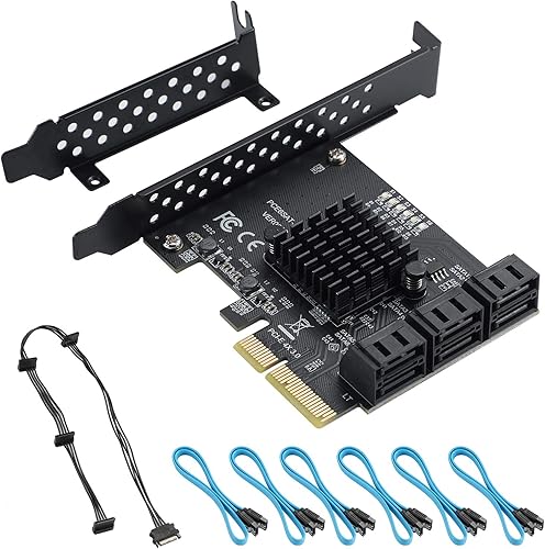 Tarjeta de expansión SATA PCIe 4X a 6, controlador SATA3.0 de 6 Gbps con indicador LED, 6 cables SATA, cable de alimentación de 15 pines para