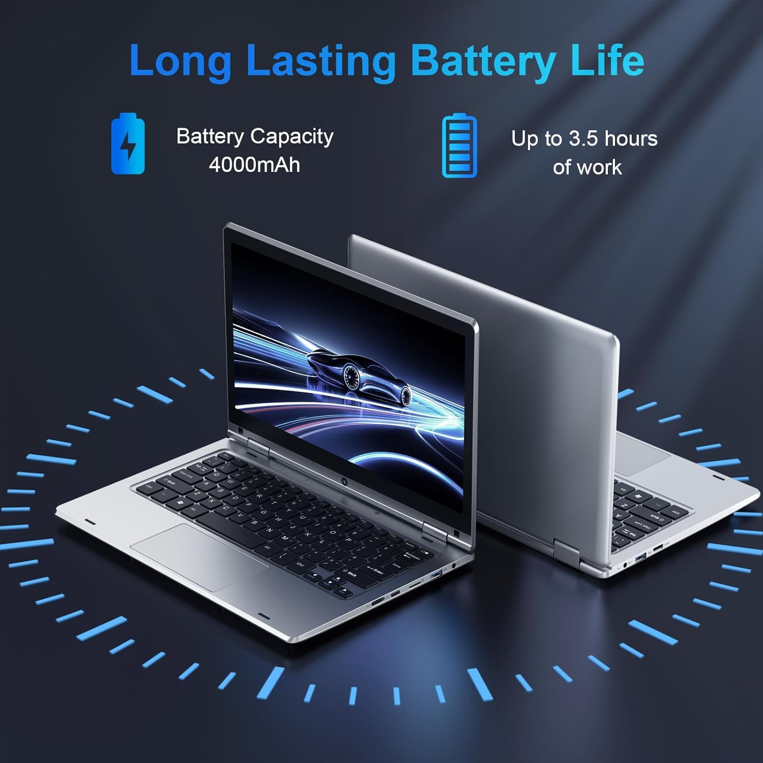 PINSTONE Computer portatile da 128 GB SSD 11.6" N4020 - PC portatile touch pieghevole a 360°, 1366 x 768 IPS, 2.4G+5G WiFi/Mini HDMI / USB3.0 / Laptop Extension SD Tastiera a membrana, argento