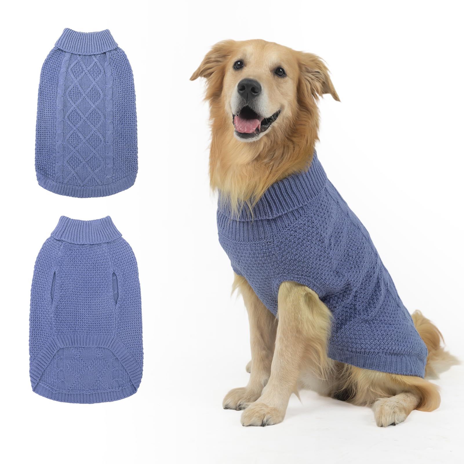 Mihachi Turtleneck Dog Sweater - Winter Coat Apparel Classic Cable Knit Clothes with Leash Hole for Cold Weather, for Pet in New Year Army Green New XL