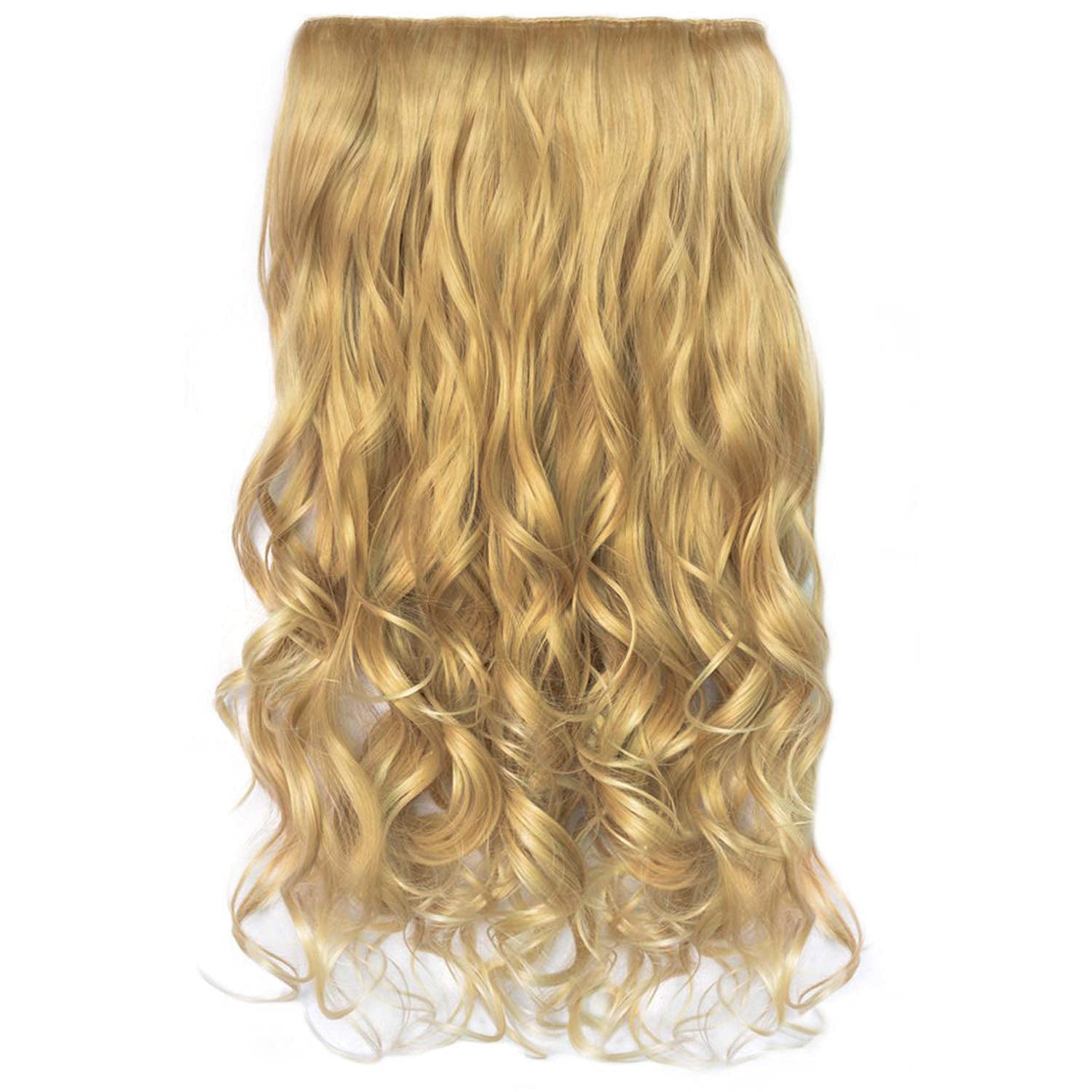 DELORUS Women's 5 Clip Wavy/Curly Full Golden Hair Extension for Women and Girls-image-44