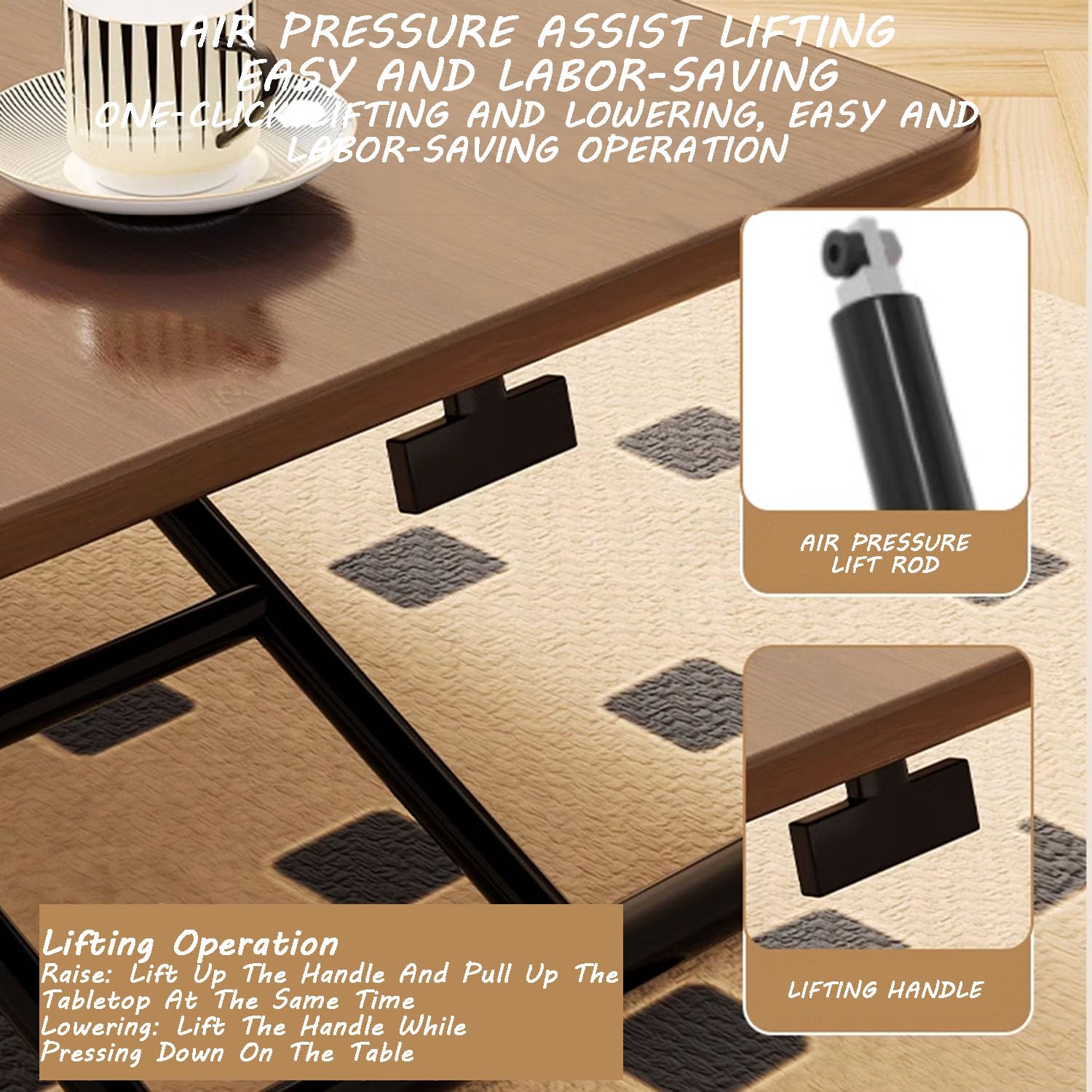 Mesa Plegable Retro, Mesa De Centro para Sala De Estar con Escritorio Engrosado, Mesa De Centro Elevable Móvil Multicolor, Mesa Auxiliar Estable Y Fácil De Almacenar, 90/100/120 Cm,90 * 60cm,Natural