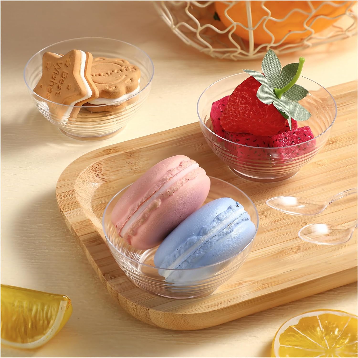 400 Pcs 3 oz Mini Dessert Bowls and Spoons Small Clear Plastic Bowl Hard Serving Cups for Appetizers Mousse Puddings Condiments Snacks Party