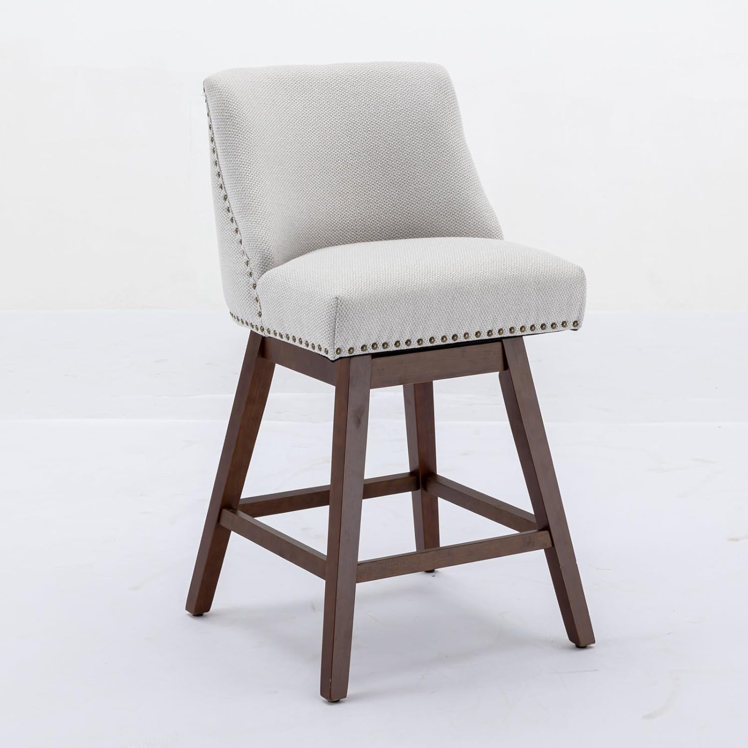 Fabric,360-degree Swivel stools, Set of 2,26'' H, Wooden Legs,Seat Height,Upholstered, with backrest,Soft Foam,Counter Height, Living Room,Dining Room, Kitchen,