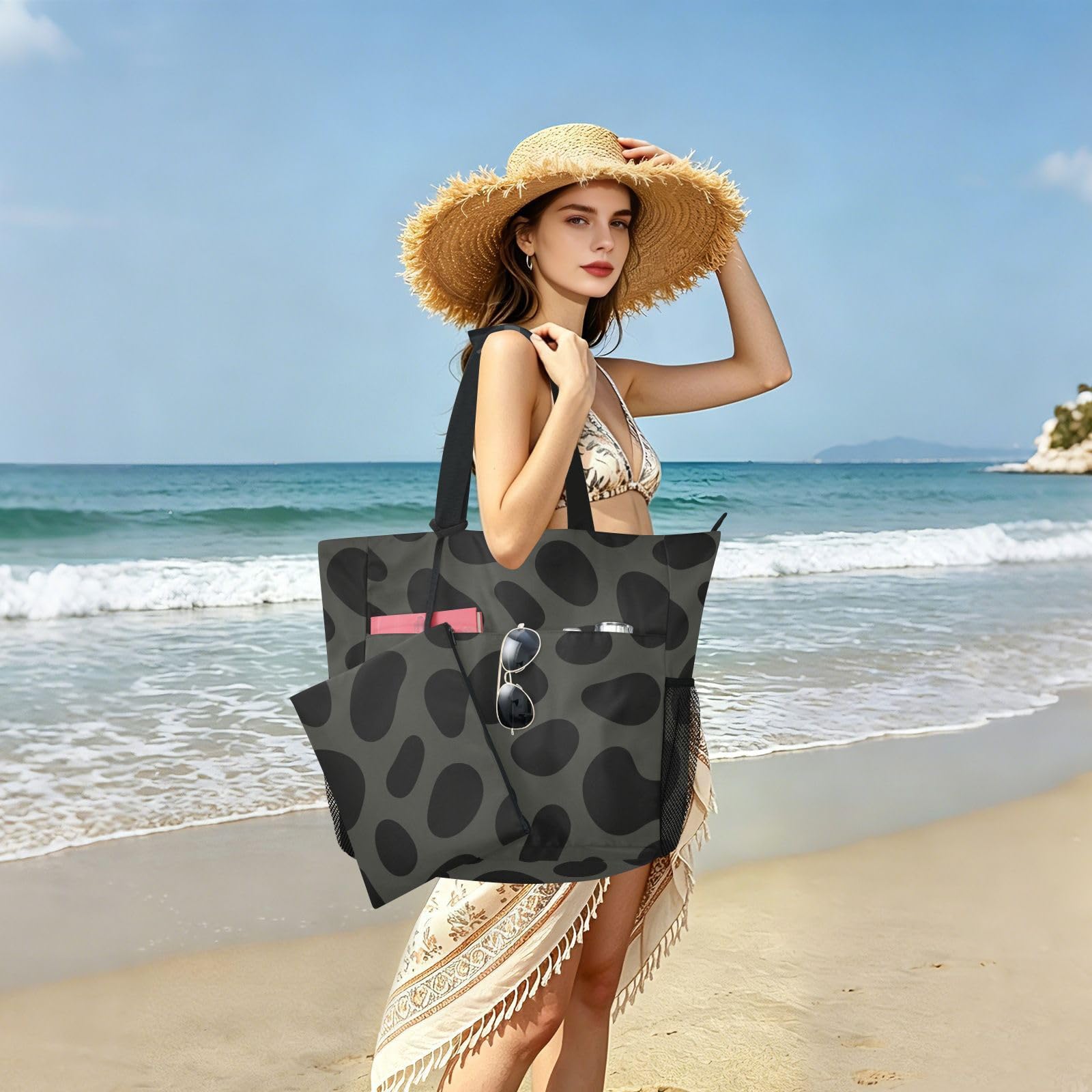 JUNZAN Versátil bolsa de playa con cremallera para almacenamiento de