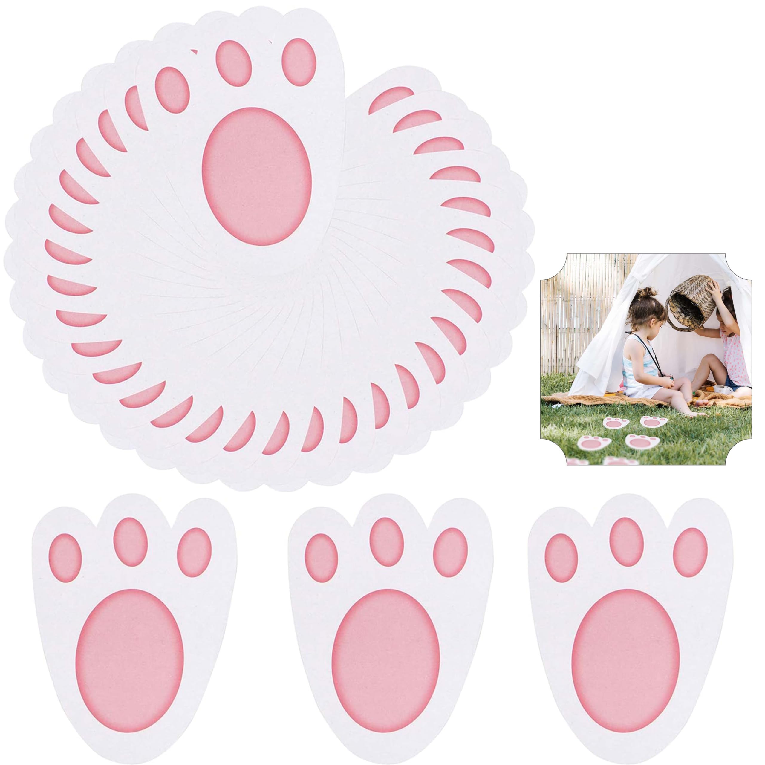 Hovuk 60Pcs- Bunny Feets 60Pcs Easter Bunny Feet, Easter Themed Yard Signs, Paw Prints, Floor Clinging Footprints, Rabbit Foot, Exciting Gift For Kids, Easter Party Game Egg Hunt, Party Décor Accessory, Size – 11Cm