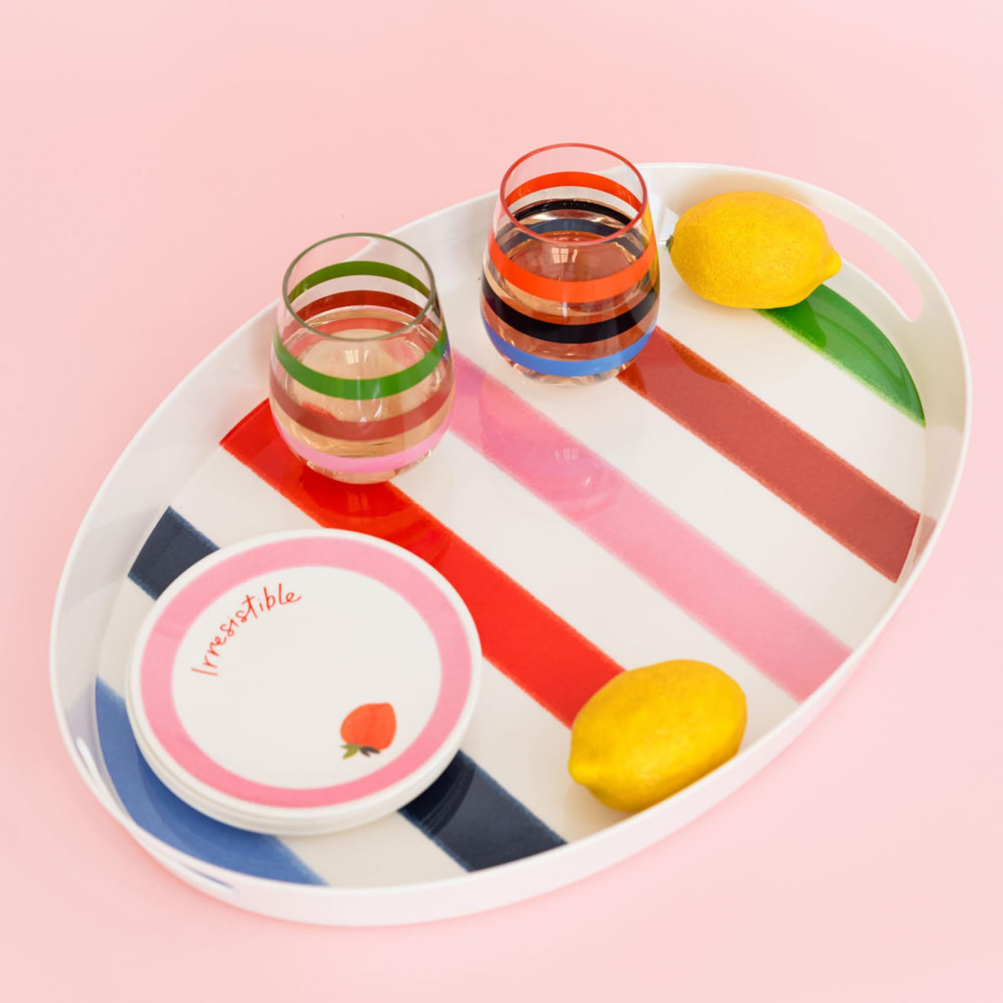 kate spade new york Stemless Wine Glass Set of 2, BPA-free Acrylic Glasses, 14 Ounce Capacity Plastic Wine Cups (Adventure Stripe) - Image 3