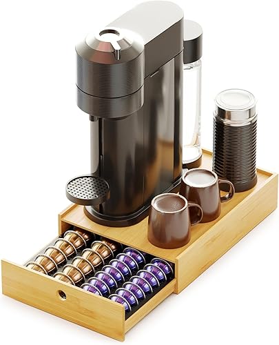 SpaceAid Soporte de bambú para cápsulas de café Nespresso Vertuo, bandeja organizadora para soportes Nespresso Vertuo, compatible con 40 cápsulas