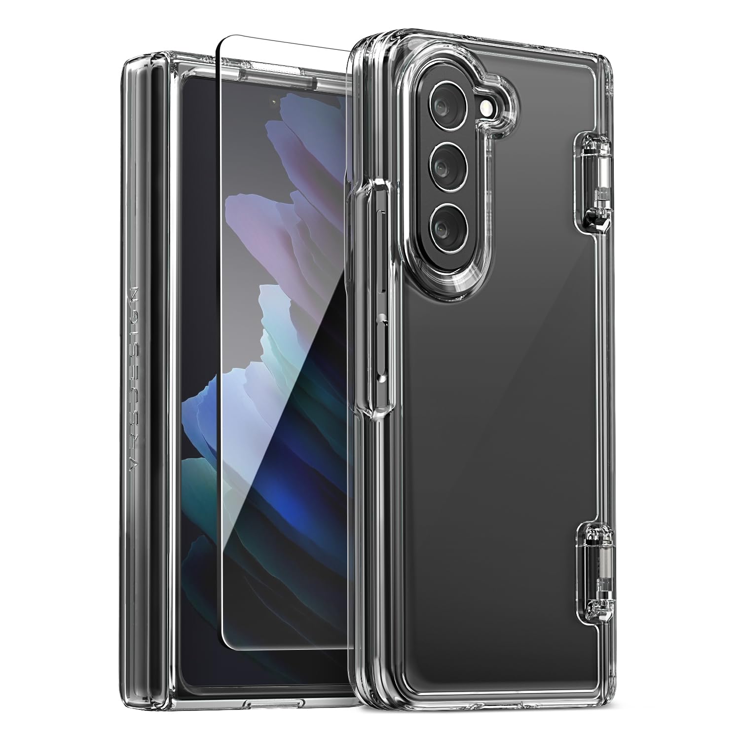 VRS DESIGNSimpli Fit [Hinge Protection] designed for Samsung Galaxy Z Fold 5 case cover (2023) with Front Screen Protector - Crystal Clear