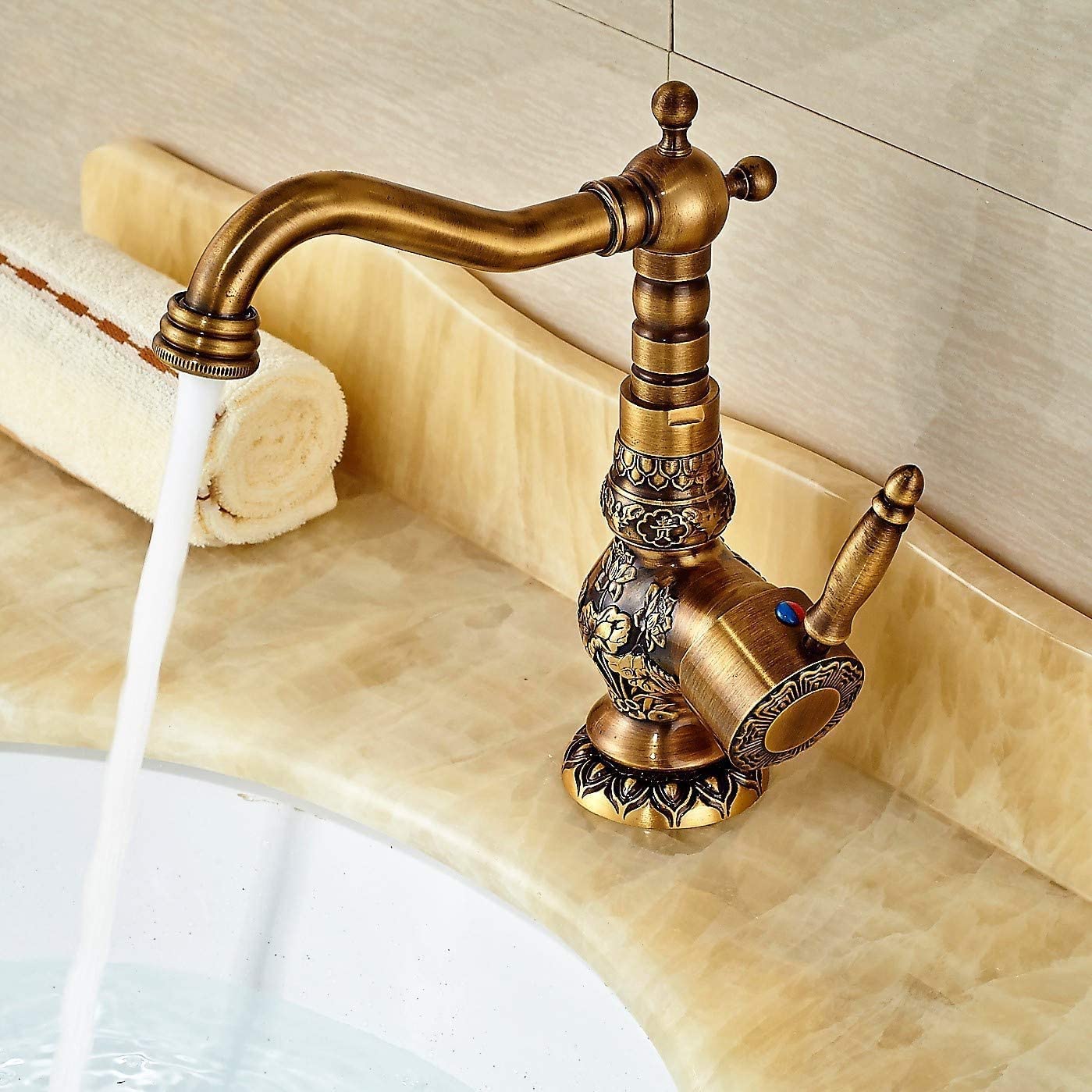 Antiker Einhebelmischer für Küche Bad Armatur Messing mit keramischer Kartusche schwenkbarer Rohrauslauf Wasserhahn Einlochmontage
