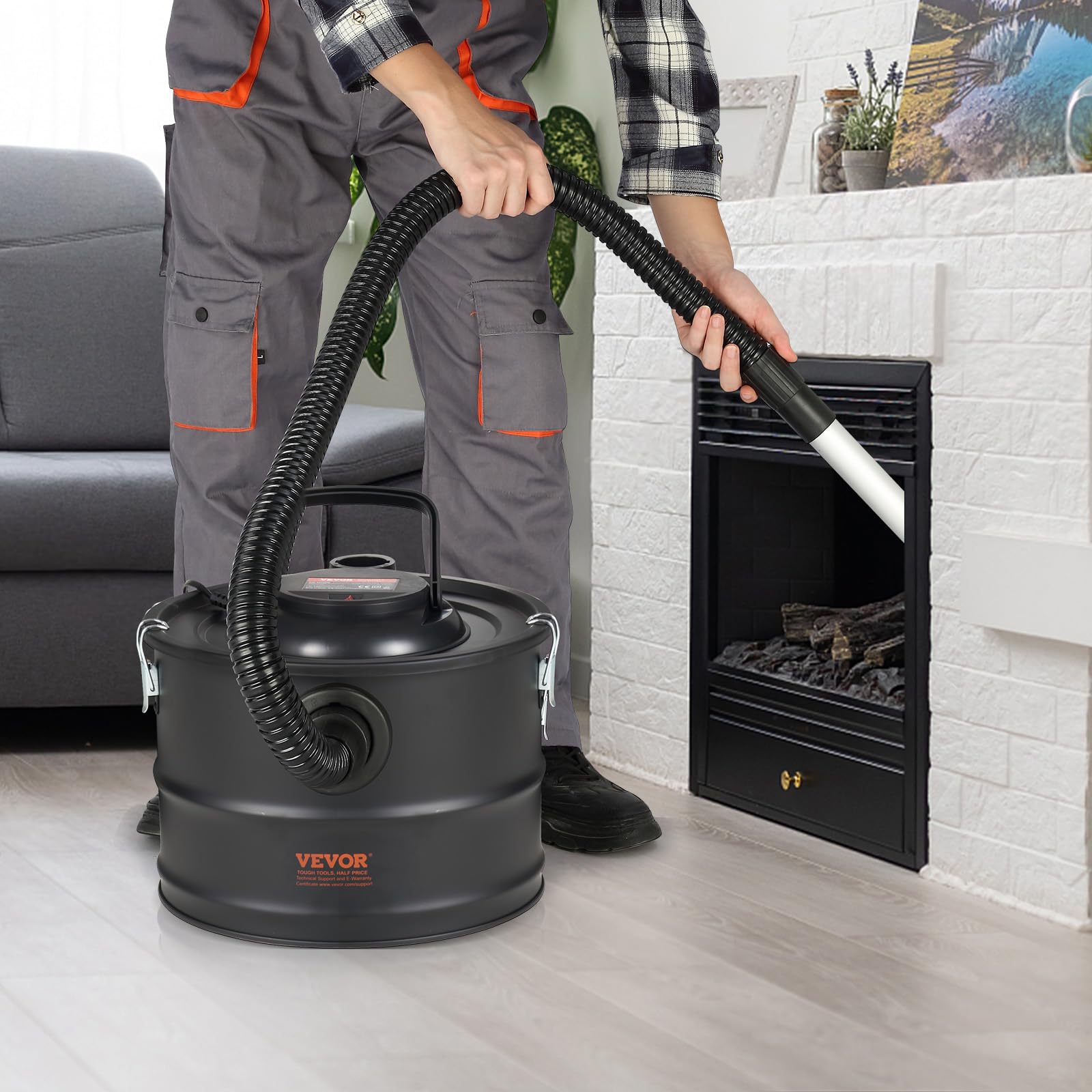 VEVOR Aspirador de Cenizas, 15 L, Potente Succión de 1200 W, con Succión Inversa, Cable de Alimentación de 3 m, 16 kPa de Aspiración Máxima, para Chimeneas, Estufas de Pellets, 320 x 315 x 250 mm