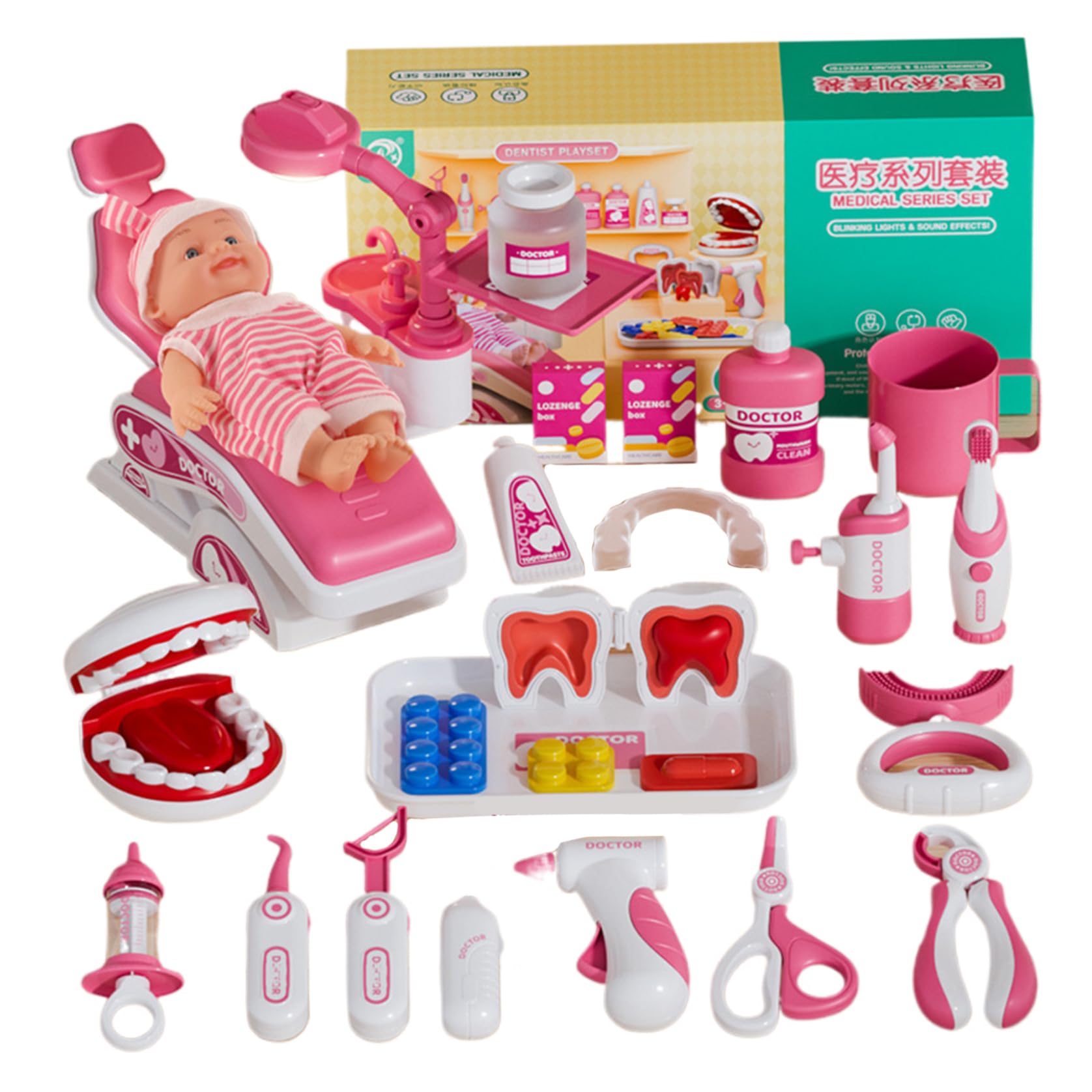 Juego de Dentista para niños, Juego Realista de médico para niños pequeños con muñeca, Juguete de Dentista Educativo temprano, Kit médico de plástico para pequeños Mayores de 3 años