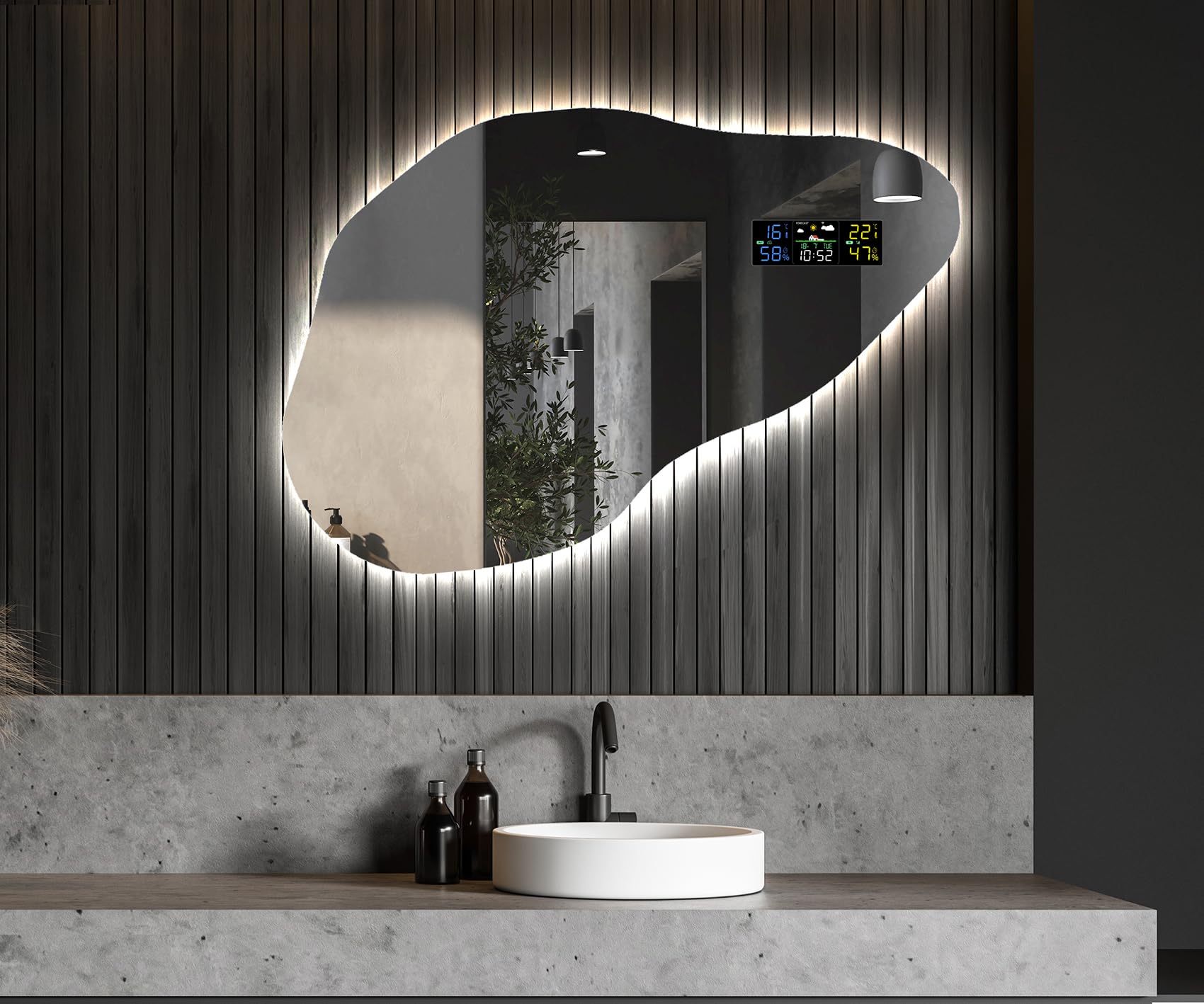 A ARTFORMA Espejos de Pared Decorativos con LED a Medida con Luces 99x64 cm | Espejo de Baño con Iluminación luz LED con Accesorios | Diferentes tamaños | POD221