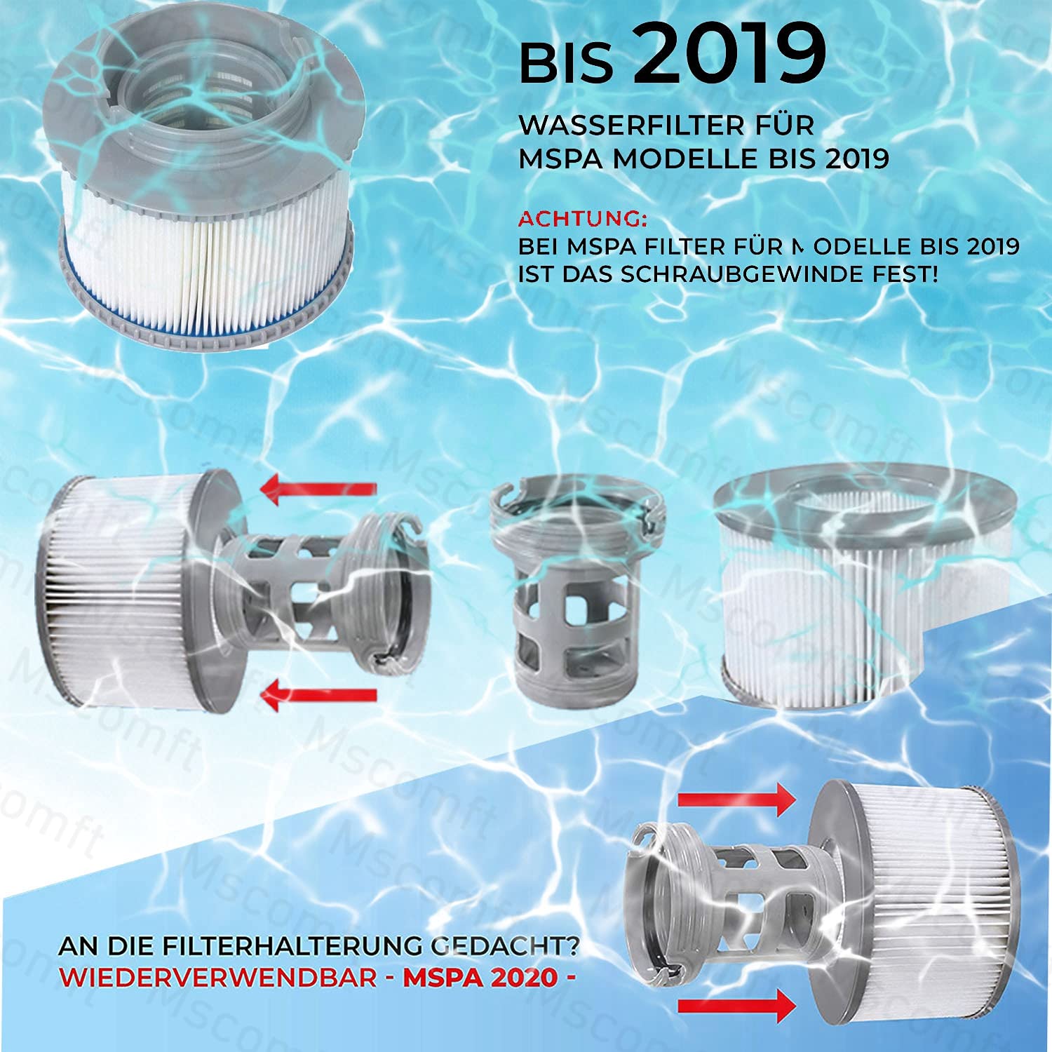 Ersatz Filter für MSpa Filterkartusche Wasserfilter, Kartuschenpumpe für heiße U-Boote und Spa,für aufblasbare Pools - Modell ab 2020 (3*Filter + Halterung)