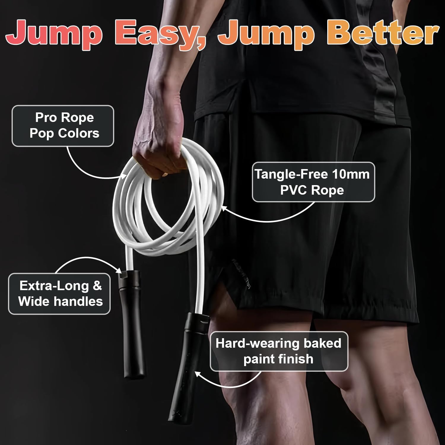 Weighted Jump Rope, 1LB Tangle-Free Ball Bearing Rapid Speed Skipping Rope for Men Women, Adjustable 9mm Cotton & PVC Rope with Alum Handle for Boxing MMA Weight-Loss Athletic Workout Fitness - Image 4