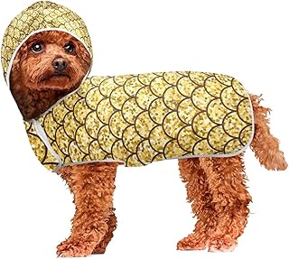 Gold Glitter Mermaid Scales Dog Bath Robe Hooded Fast Drying Super Absorbent Pet Dog Cat Bath Robe Towel Wearable Hooded Bath Pet Towel