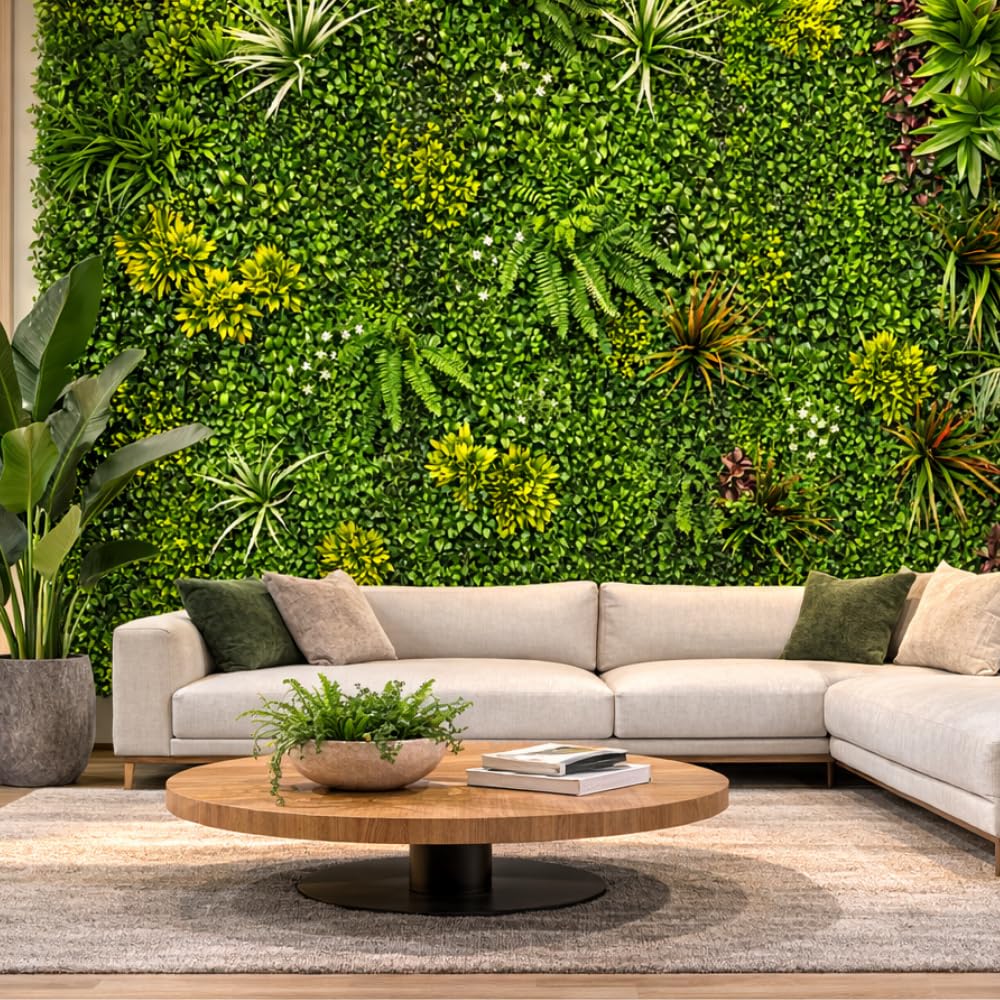 Pannello Siepe Artificiale 100x100 cm, Modulo Verde Decorativo per Parete, Giardino Verticale Finto per Interni ed Esterni (Spring Garden)