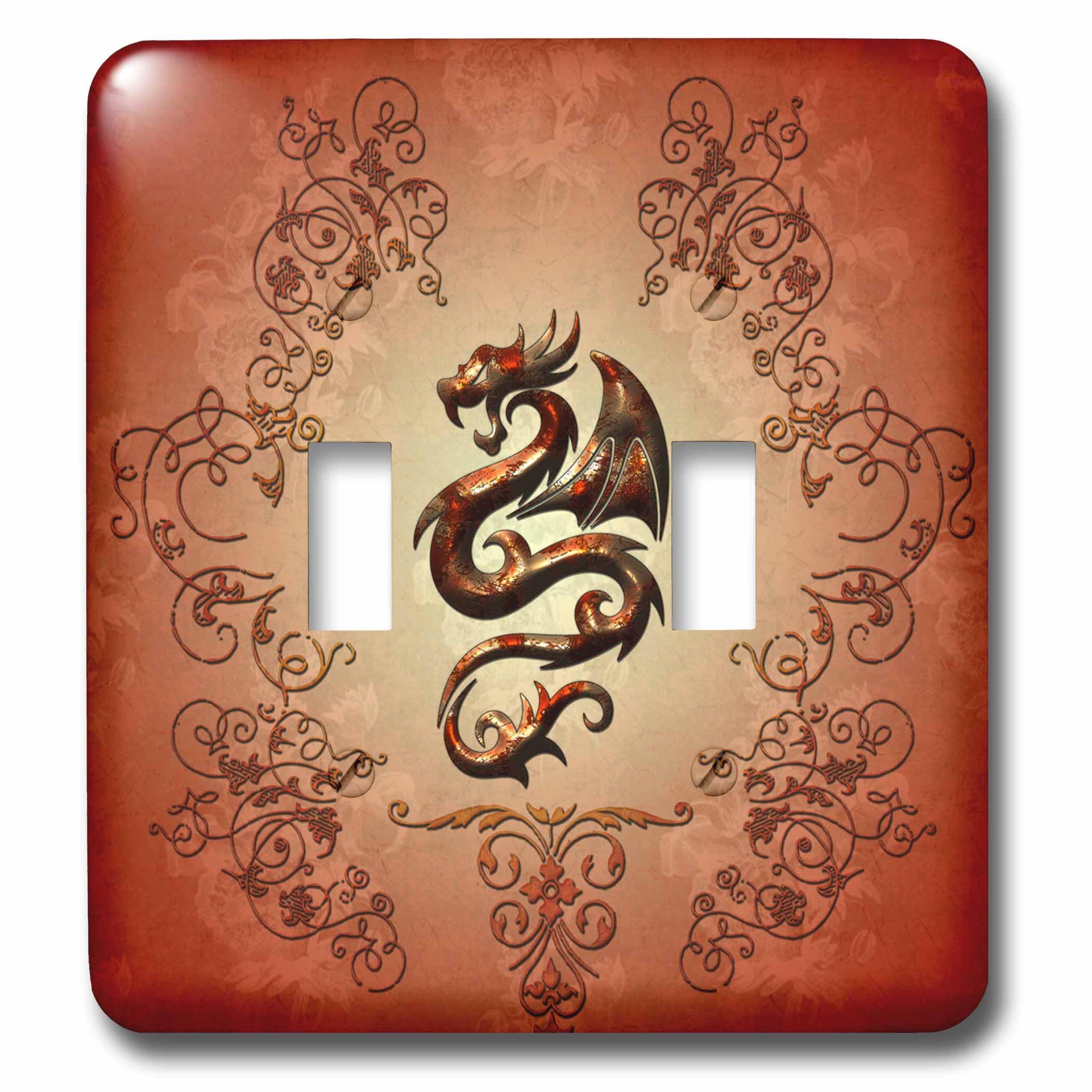Dragon chinois interrupteur double fleurs multicolore bascule 3dRose