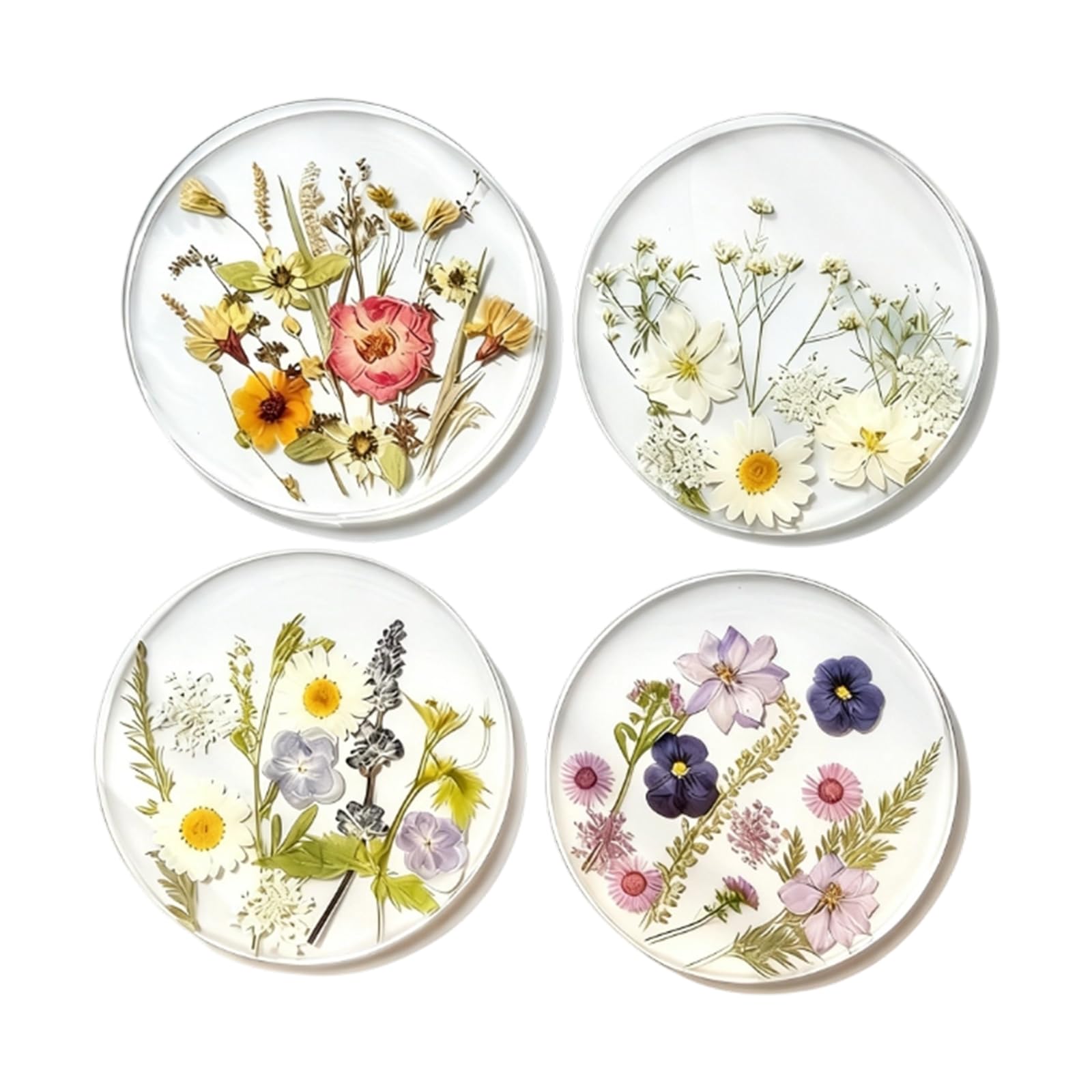 Uqezagpa 4PCS Colorful Floral Pattern Coasters with Antislip Bottom Acrylic Mug Mats for Hot Cold Coffee Tea Cups Kitchen Tableware