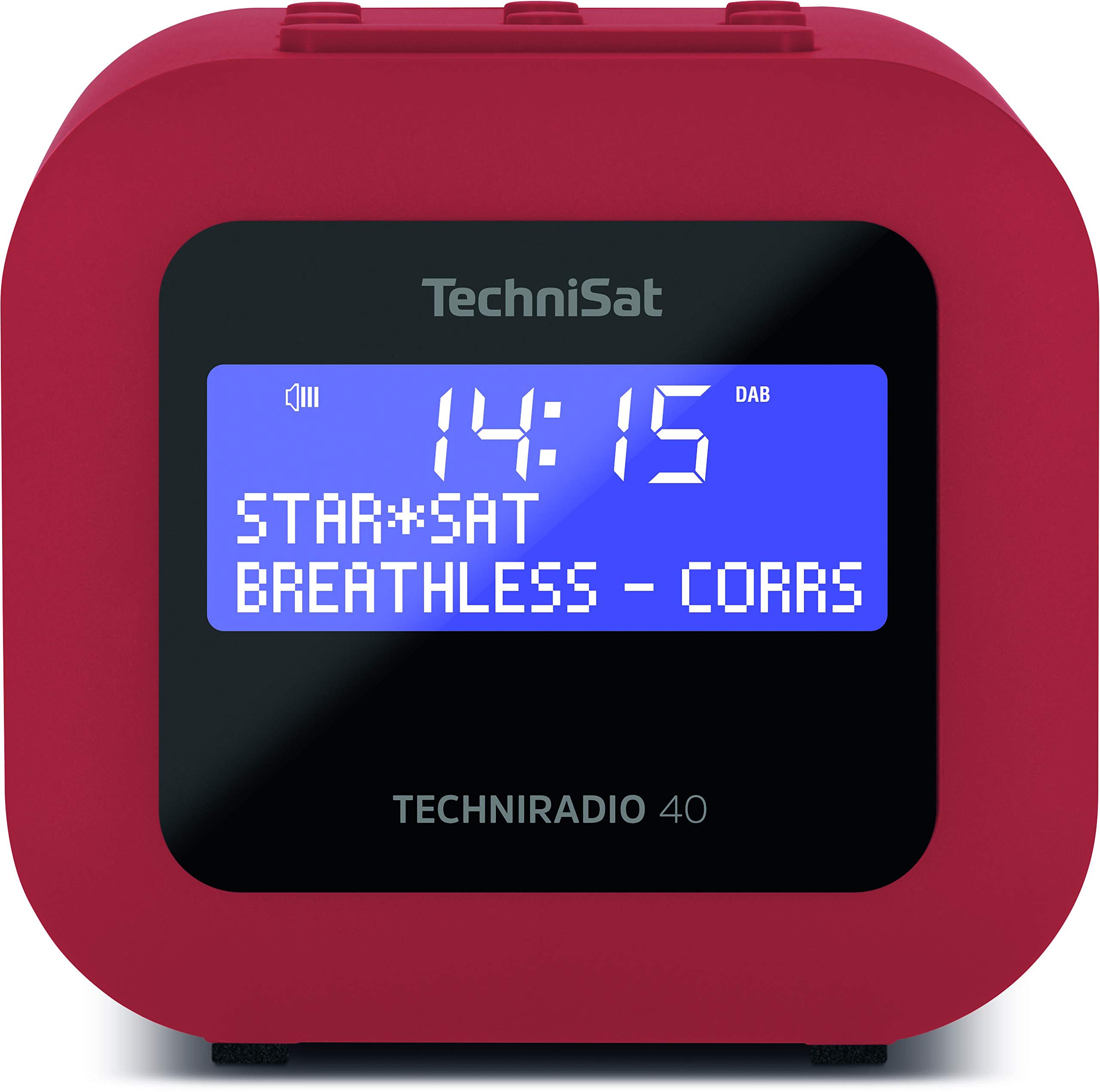 TechniSat TECHNIRADIO 40 - DAB+ Radio Sveglia (DAB, VHF, sveglia con due tempi di sveglia regolabili, Sleeptimer, funzione Snooze, display LCD dimmerabile, funzione ricarica USB) rosso (0002/2940)