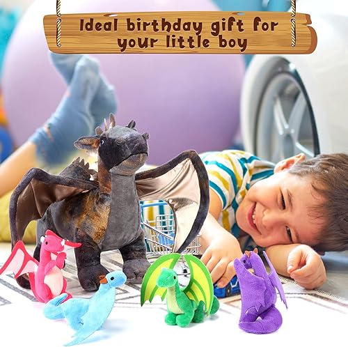 Miniatura 6 de HyDren 5 Pcs Dragon Plush Toys 16 Inch Dragon Stuffed with 4 Babies Dragons in Mommy Dinosaur Belly, Plush Animal for Kids Boys Girls Birthday
