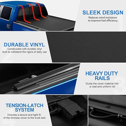 Miniatura 5 de TEMSONE Cubierta tonneau suave enrollable de 5.7 pies para caja de camioneta compatible con Fleetside Dodge Ram 1500 2009-2023 estilo de cama corta