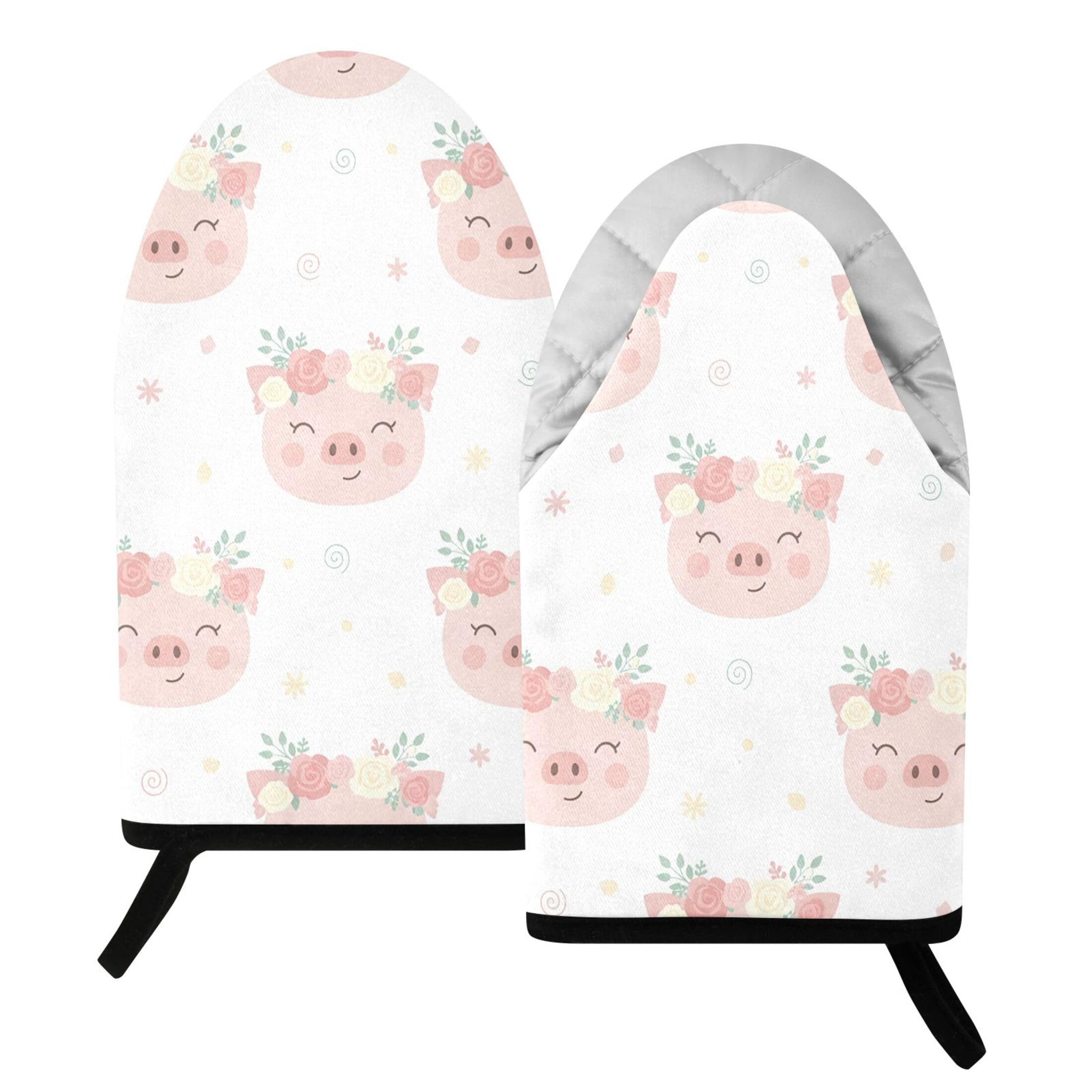 Kutsu Pigs Oven Mitts for Kitchen, Heat Resistant Cotton Oven Gloves for BBQ Baking Cooking, Breathable Kitchen Essentials, 2 pcs