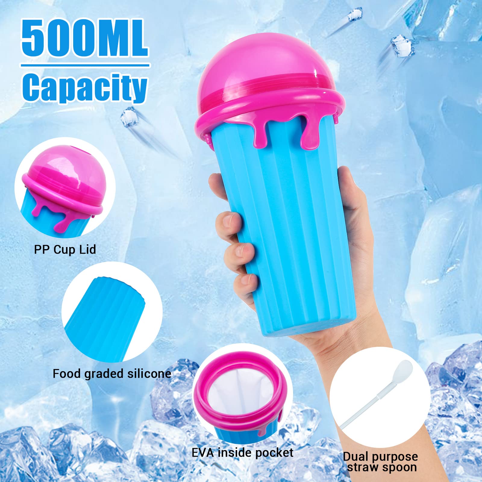 Slushy Maker, Glovios 500ML Slushymaker Mug di Silicone, Quick Frozen Slushy Cup, Slush Ice Maker per DIY Homemade Milk Shake Ice Cream, Blu