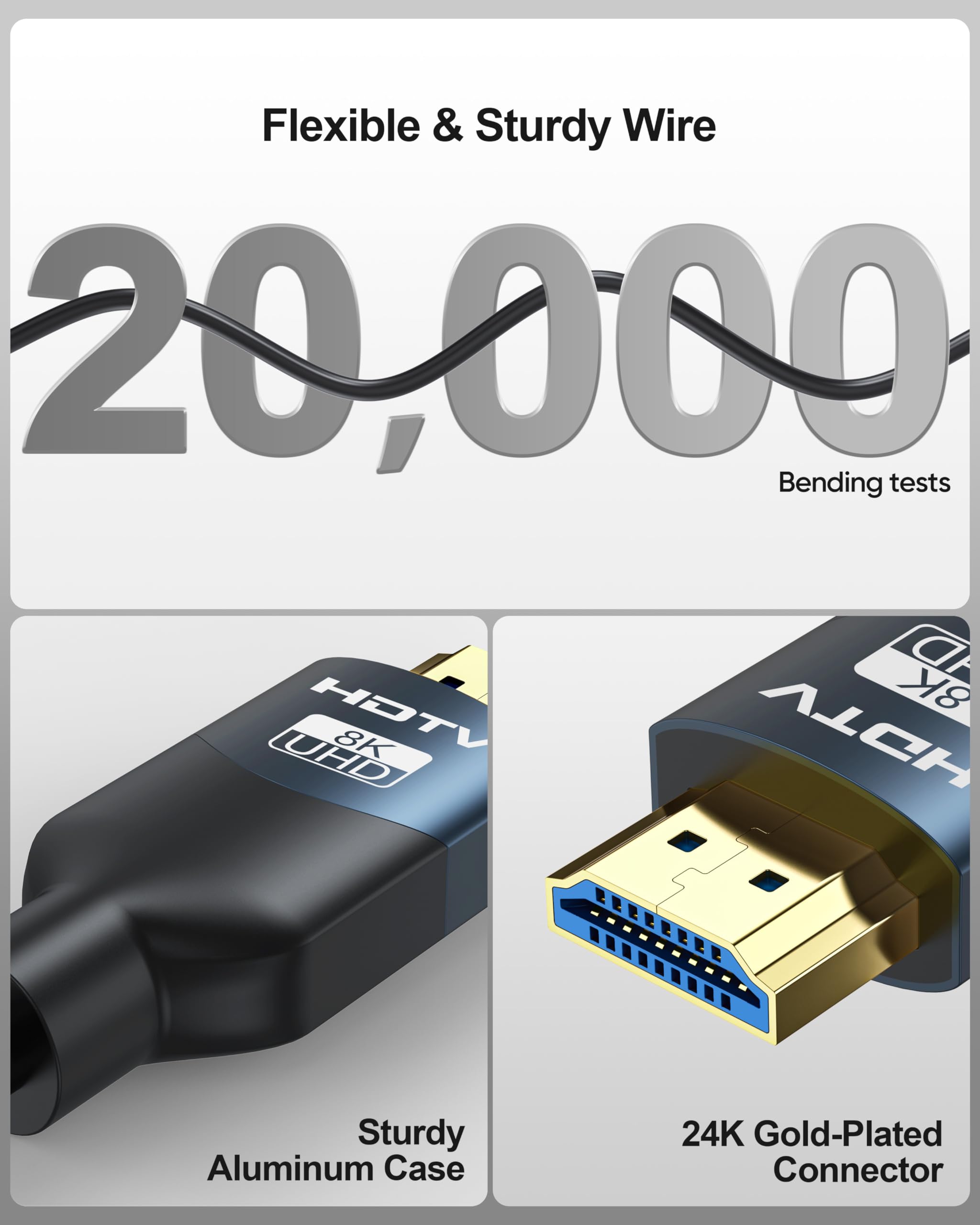 Cable HDMI 8K, paquete de 2 unidades de 6 pies, 48 Gbps, cable HDMI de ultra alta velocidad para juegos, compatible con 8K a 60Hz/4K a 120Hz/2K a 240Hz, HDR10+, HDCP2.2 y 2.3, Dolby, eARC compatible
