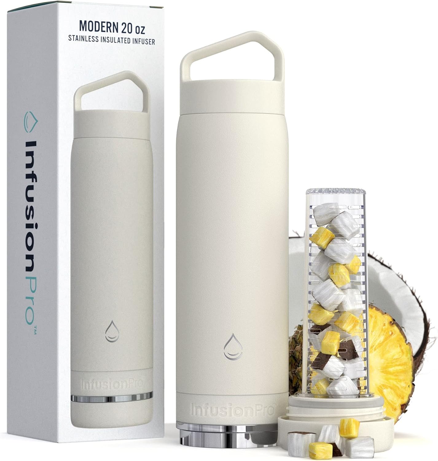 Infusion Pro Fruit Infuser Water Bottle - Vacuum Insulated (20 oz) Stainless Steel : Fruit Infusion Recipe eBook : Bottom Loading for More Flavor : Easy Cleaning : Great Gift