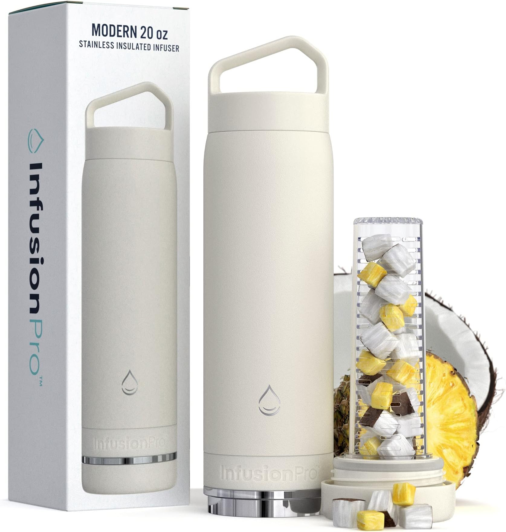 Fruit Infuser Water Bottle - Vacuum Insulated (20 oz) Stainless Steel : Fruit Infusion Recipe eBook : Bottom Loading for More Flavor : Easy Cleaning : Great Gift