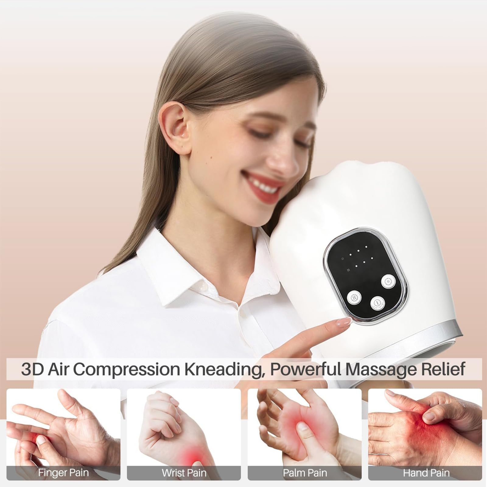 Massaggiatore per Le Mani,con Calore E Compressione,Airbag Portatile,per Il Sollievo Dall'Artrite dal Tunnel Carpale,Sollievo Dolore Dita,Polsi Mani, Uomini Donne(24.9 * 9.5 * 28.6cm,White)