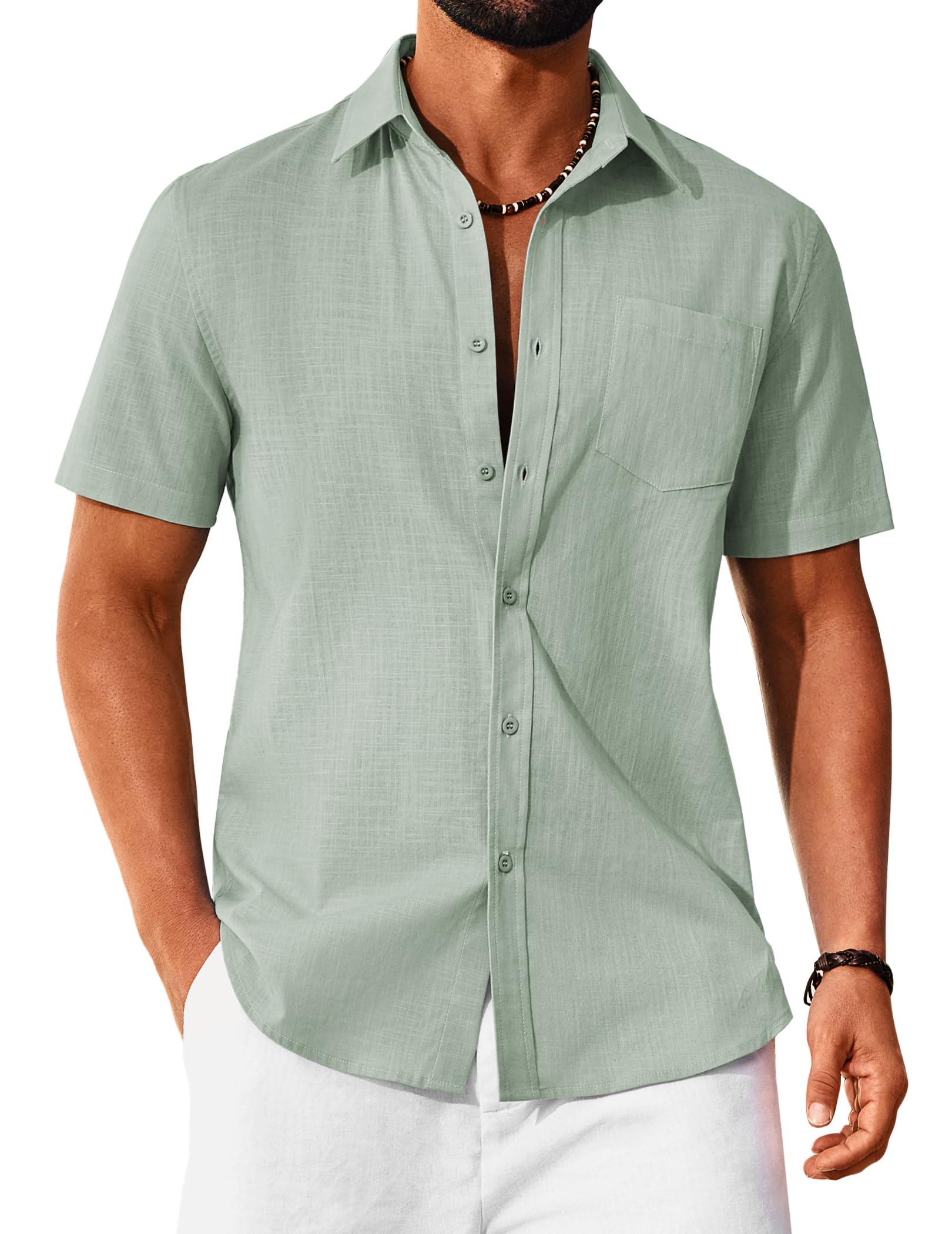COOFANDY Camisa Hombre Manga Corta Algodón Camisa de Verano de Botones Camisas para Hombres Corte Regular Camisa de Playa para Hombres