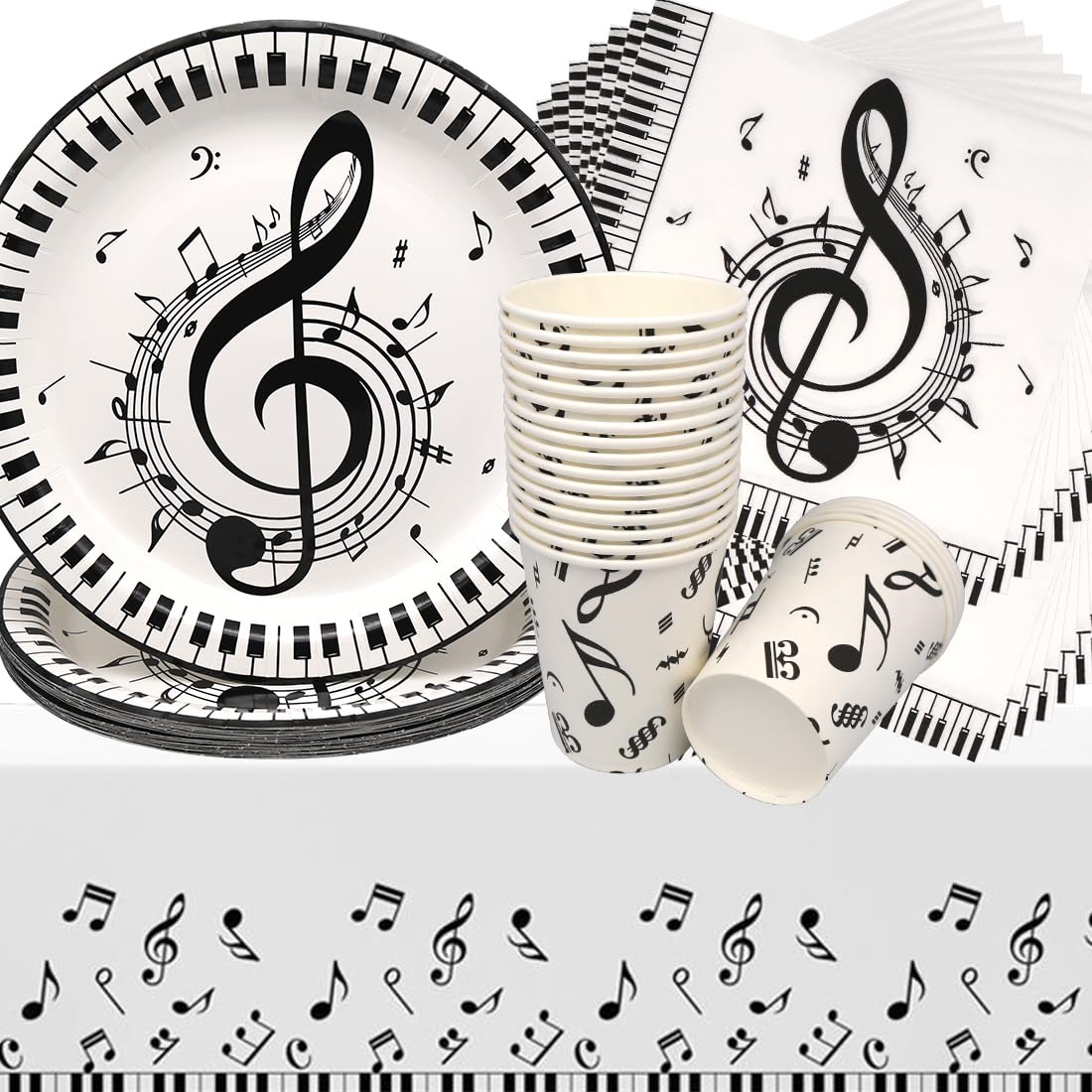 Doyomtoy Set da tavola per feste con note musicali, 61 pezzi, 20 piatti, 20 bicchieri, 20 tovaglioli, 1 tovaglia, decorazione per feste di compleanno