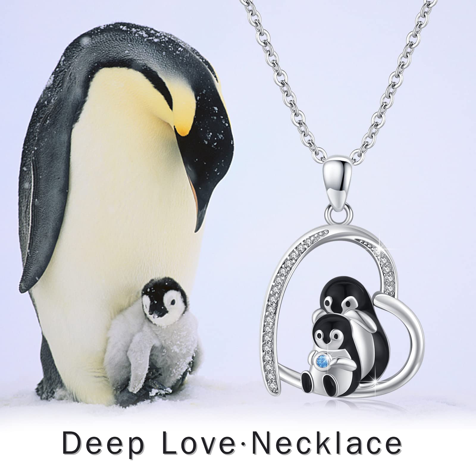 REDSUN Collar de pingüino de plata de ley 925 con colgante de corazón de animales, cadena de pingüino, regalos para mujeres con circonita, día de la madre, regalo para madre e hija
