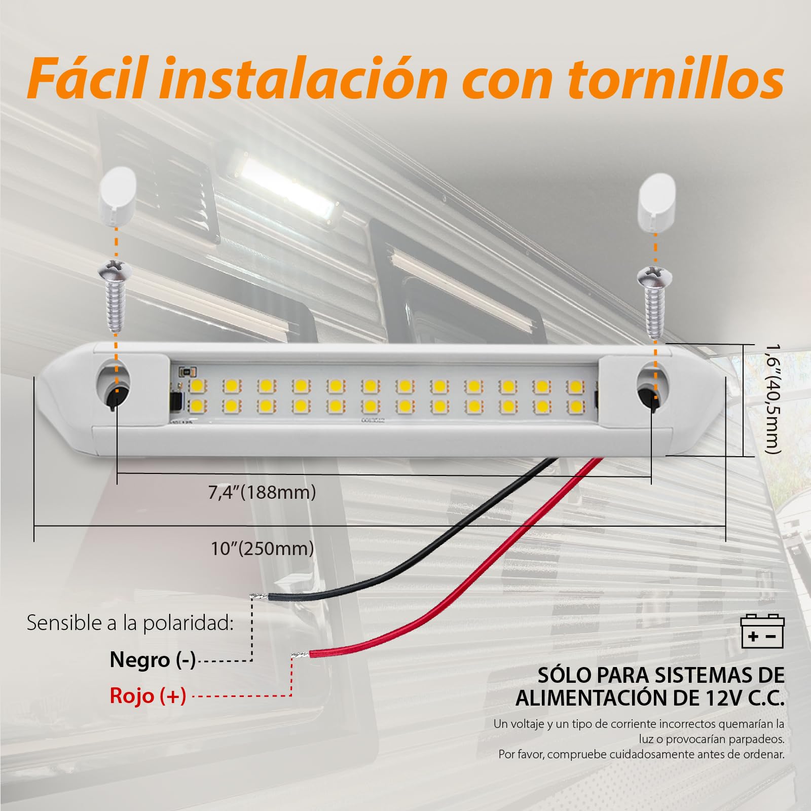 Dream Lighting Luz LED 12v Exterior IP66 Impermeable para Camper Caravana Autocaravana Barra LED para Toldo Porche Pared 25CM 6000K Blanco Frío