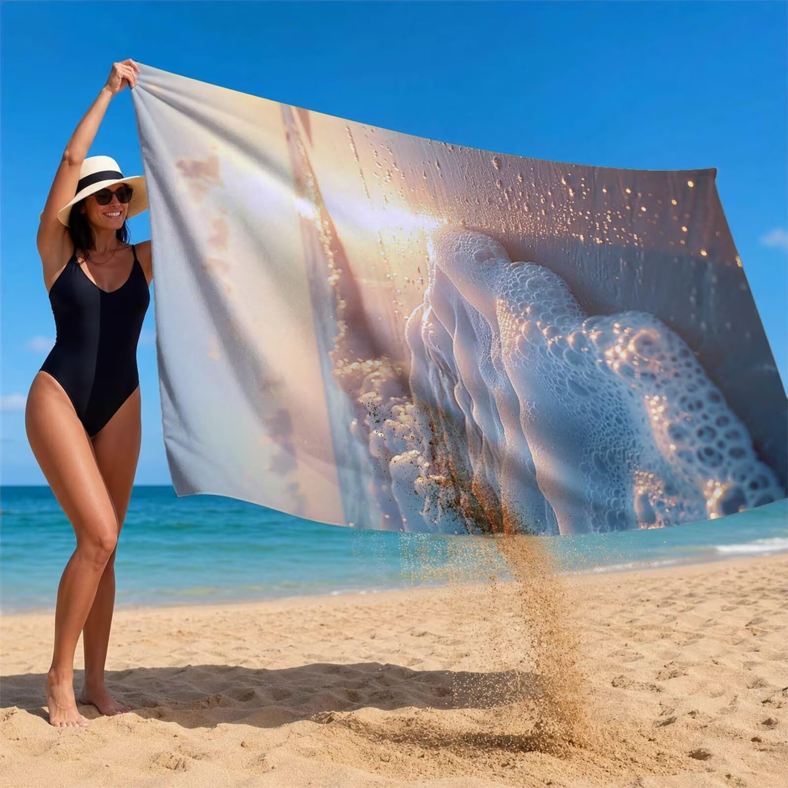 Playa Toalla Playa 160x220 Resistente a la Arena Secado rápido Ligero, Toalla Playa Grande 220 x 160cm Suave Cómodo como Gym Yoga Sauna Toallas Baño Grandes Exterior Travel Essentials Mar XTLS-8213