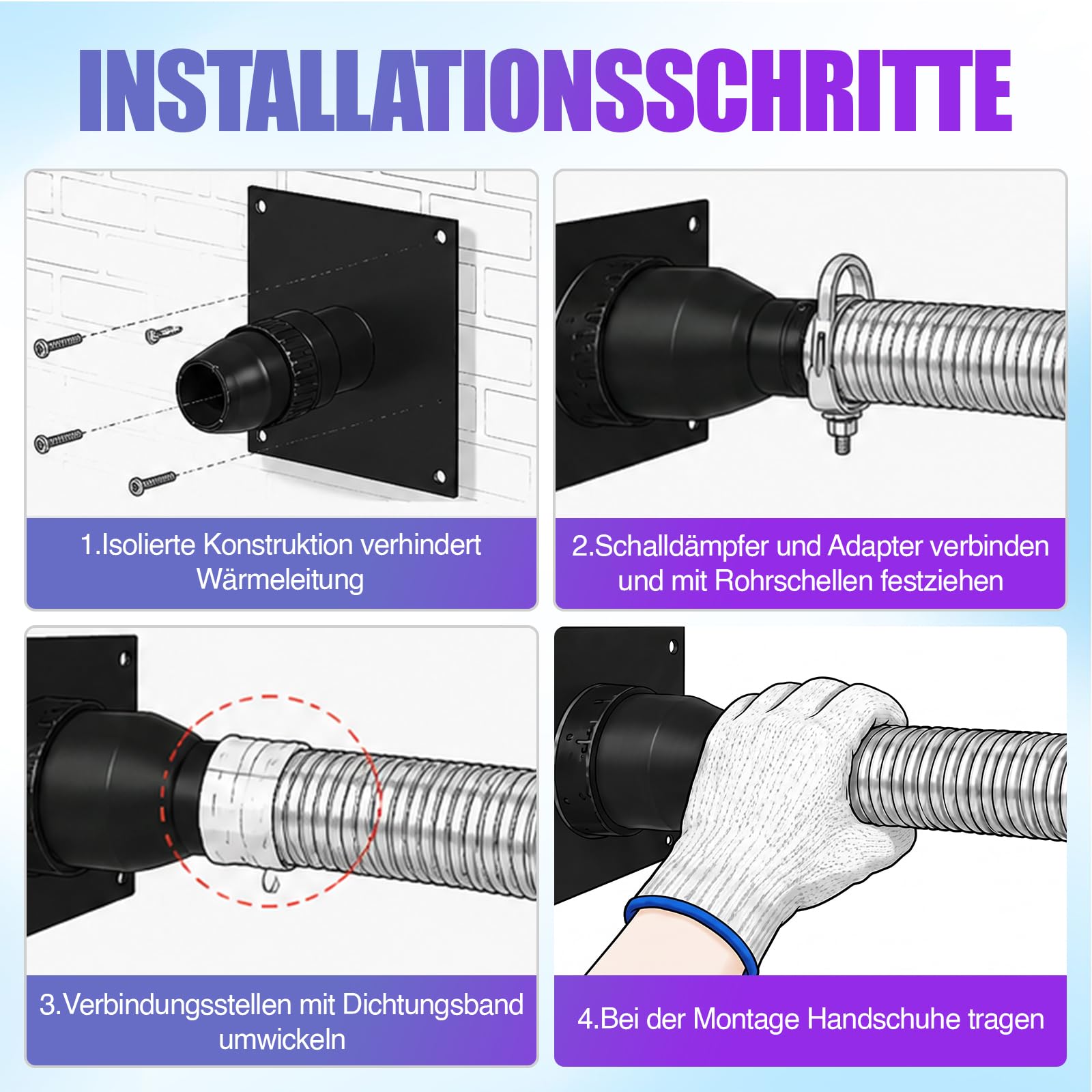 Generador universal de tubo de escape, alargador de escape, kit de silenciador con silenciador de acero inoxidable, reducción de ruido y placa de montaje en pared aislada