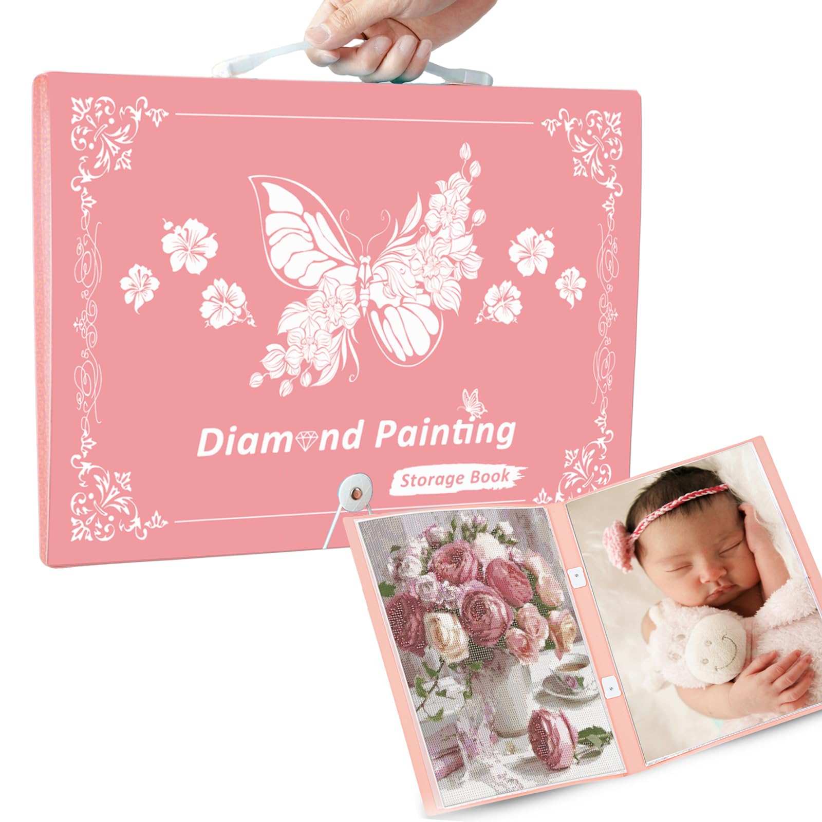 MUFEKUM A3 Handheld Storage Book 30 Pocket for Diamond Painting (Pink)