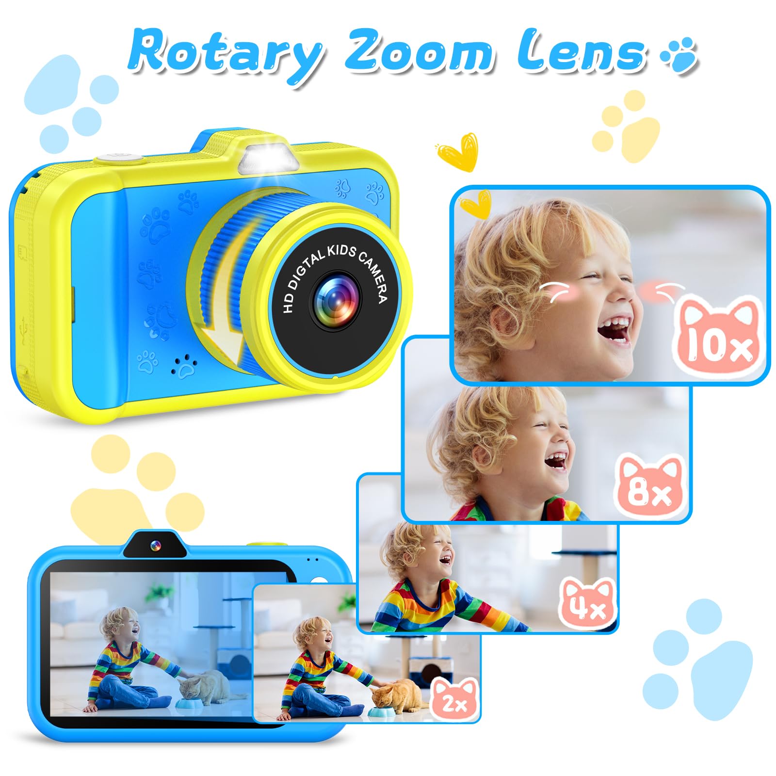 Macchina Fotografica Bambini con 360° Obiettivo Zoom Rotante | 3,5" Ampio Display | 1080P HD Fotocamera Digitali Bambini con Selfies | Flash | Scheda da 32G | Regalo Bambina Bambino 3-12 Anni
