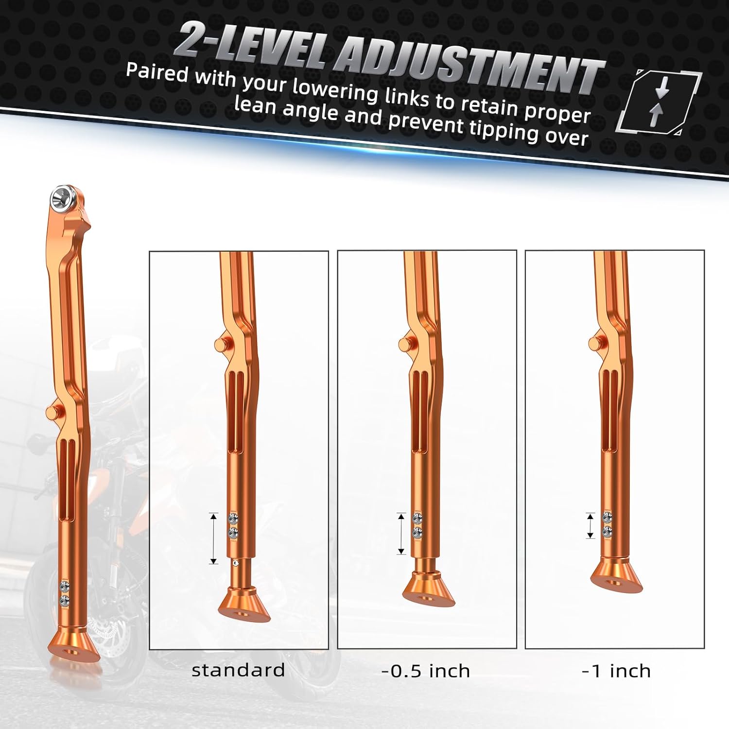 NICECNC Orange Dirt Bike Kickstand Side Stand Pad Extension + 2-Level Adjustable Side Stand Kickstand See Fitment